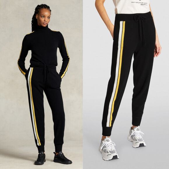 NEW Polo Ralph Lauren Black Wool-Cashmere Striped Sweatpant Size XL Quiet Luxury - Picture 3 of 10